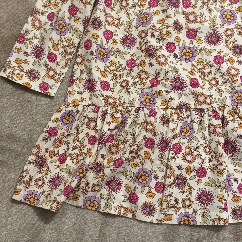 Bisby Kids Girls Floral Drop Waist Dress Long Sleeve Cotton Purple Pink Size 4